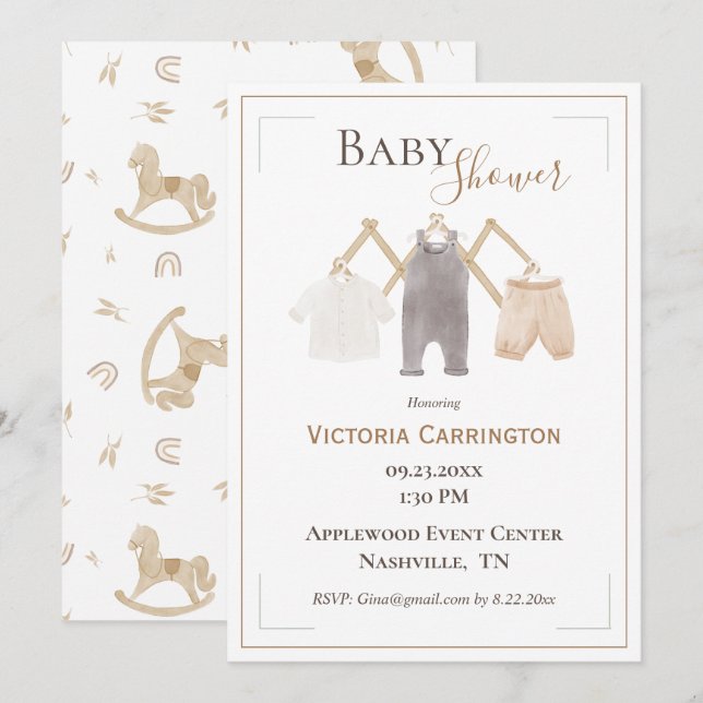 Cute Watercolor RustIc Simple Baby Shower Invitation (Front/Back)