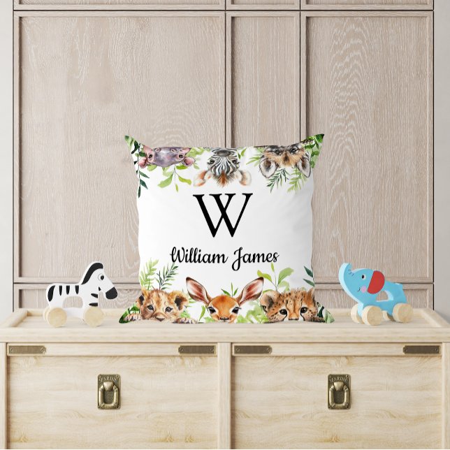 Cute Watercolor Safari Animal Baby Nursery Throw Pillow (Cute Watercolor Safari Animal Baby Nursery Throw Pillow)