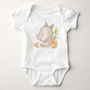 Cute Watercolor Safari Animal Baby Rhinoceros Baby Bodysuit