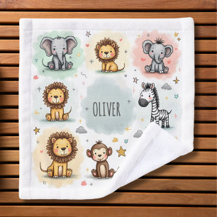 Cute Watercolor Safari Animal Doodles Wash Cloth