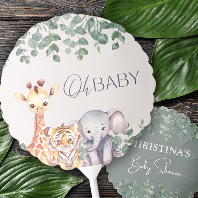 Cute Watercolor Safari Animals Baby Shower Balloon (Creator Uploaded)