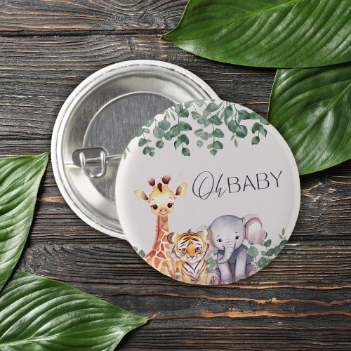 Cute Watercolor Safari Animals Baby Shower Button