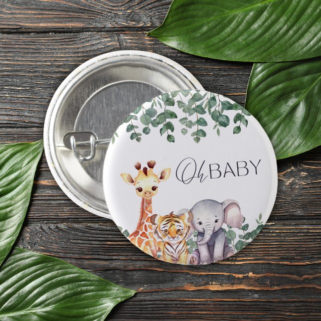 Cute Watercolor Safari Animals Baby Shower Button (Creator Uploaded)