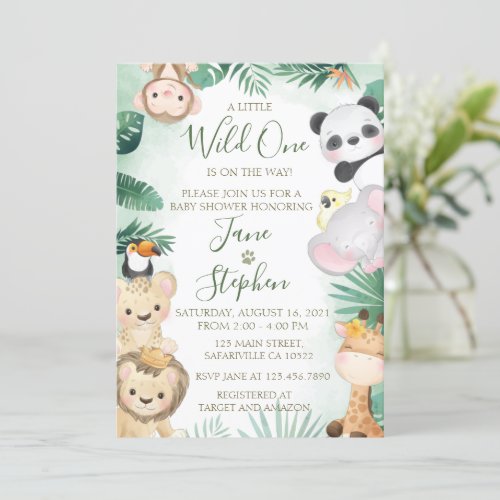 Cute Watercolor Safari Animals Baby Shower Invitation