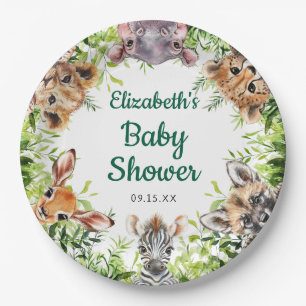 Cute Watercolor Safari Animals Baby Shower Paper Plates