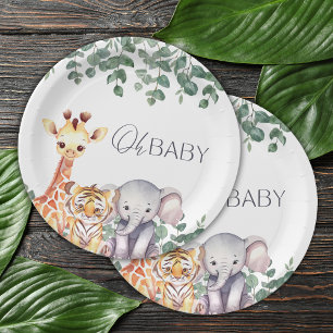 Cute Watercolor Safari Animals Baby Shower Paper Plates
