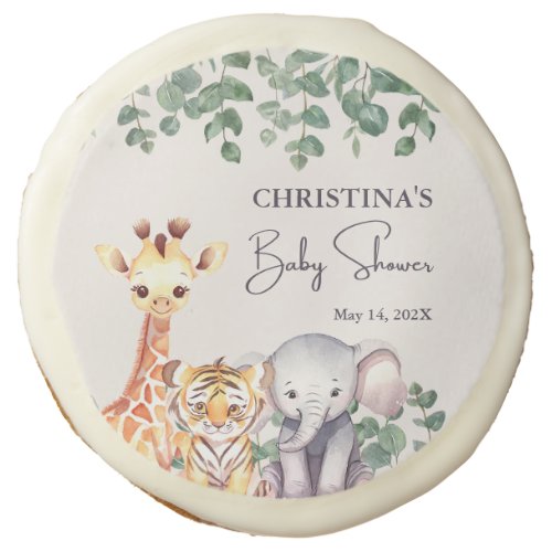 Cute Watercolor Safari Animals Baby Shower Sugar Cookie