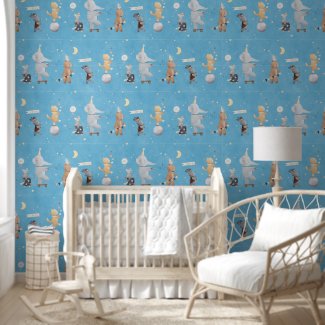 Cute Watercolor Safari Animals Circus Blue Nursery