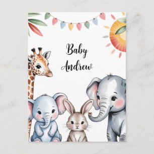 Cute Watercolor Safari Animals Illustration Postcard