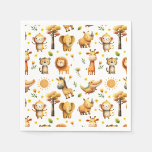 Cute Watercolor Safari Animals ZOO Jungle Pattern Napkins