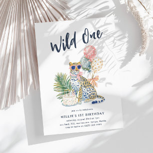 Cute Watercolor Safari Girl Wild One 1st Birthday Invitation
