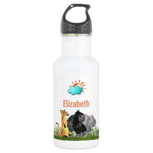 Cute Watercolor Safari Jungle Animals Water Bottle