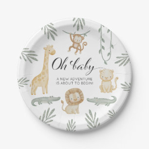 Cute Watercolor Safari Jungle Oh Baby Baby Shower Paper Plates