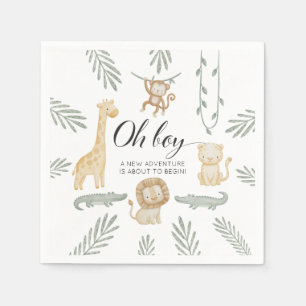 Cute Watercolor Safari Jungle Oh Boy Baby Shower Napkins