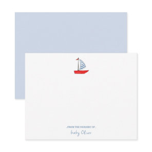 Cute watercolor sailboat nautical Baby  Thank You Card