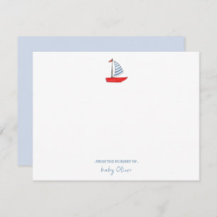 Cute watercolor sailboat nautical Baby  Thank You Card