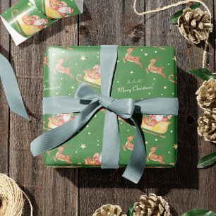 Cute Watercolor Santa Claus Green Christmas Wrapping Paper