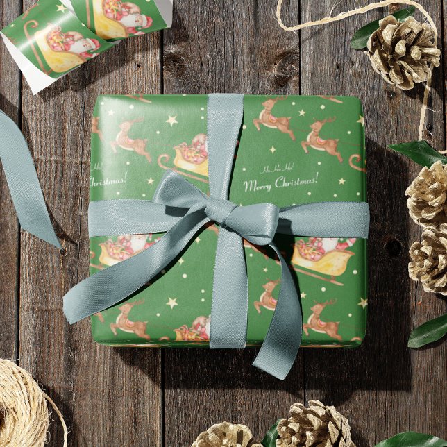 Cute Watercolor Santa Claus Green Christmas Wrapping Paper (Creator Uploaded)