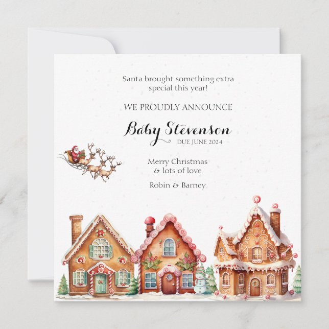 Cute watercolor santa pregnancy announcement  (Front)