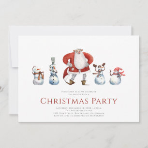 Cute watercolor santa snowmen christmas card