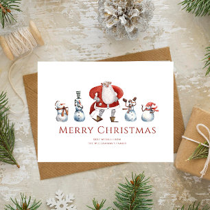 Cute watercolor santa & snowmen christmas holiday card