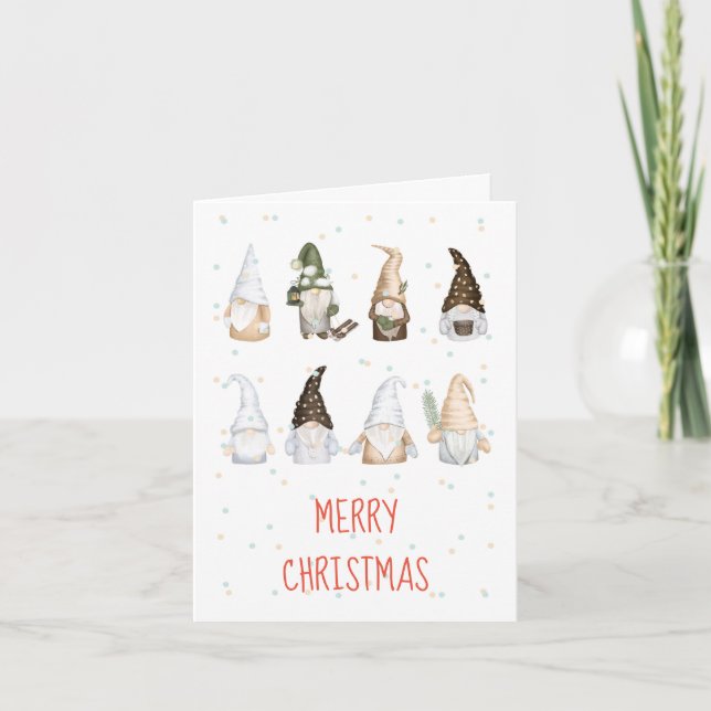 Cute Watercolor Scandi Gnome Merry Christmas Card (Front)
