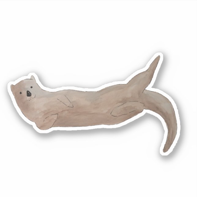 Cute Watercolor Sea Otter Sticker (Front)