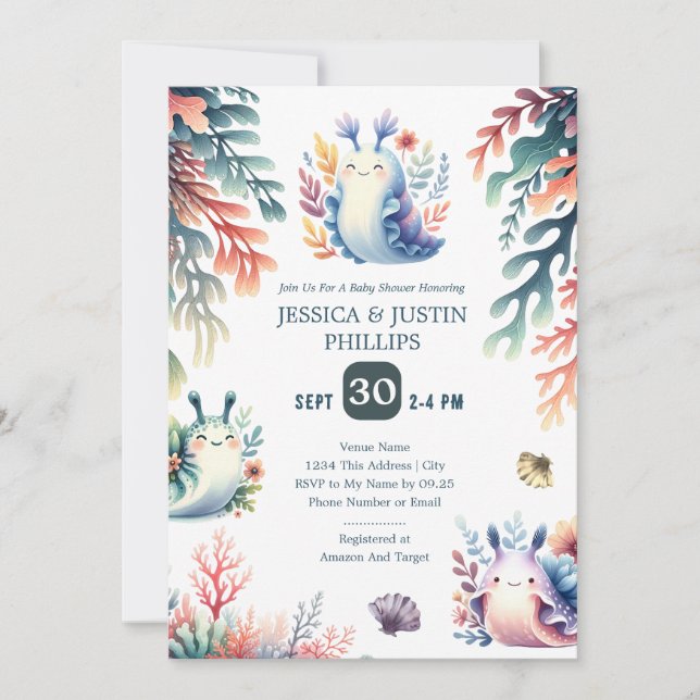 Cute Watercolor Sea Slugs Baby Shower Invitation (Front)