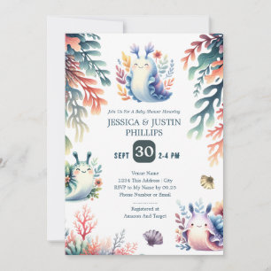 Cute Watercolor Sea Slugs Baby Shower Invitation