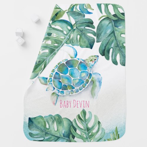 Cute Watercolor Sea Turtle Nursery Gift Baby Blank Baby Blanket