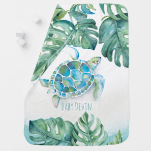 Cute Watercolor Sea Turtle Nursery Gift Baby Blanket