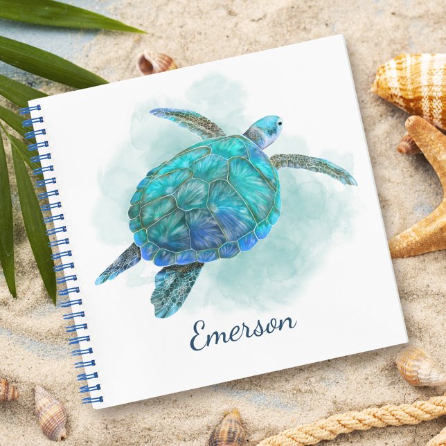 Cute Watercolor Sea Turtle Personalized Notebook (Creator Uploaded)