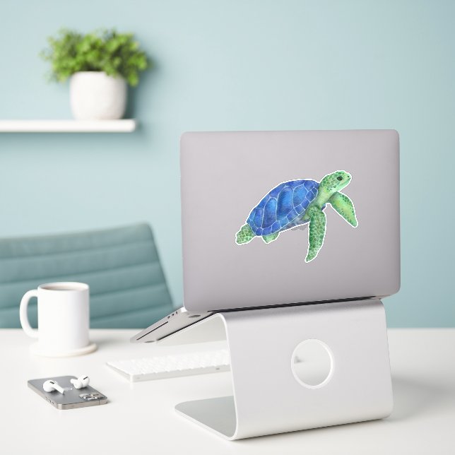 Cute watercolor sea turtle sticker (Laptop On Desk)