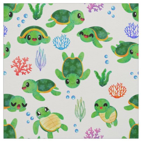 Cute Watercolor Sea Turtles Pattern Fabric