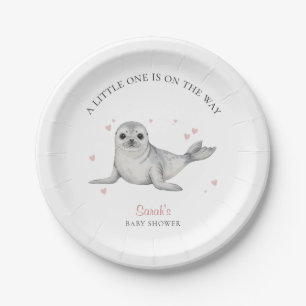 Cute Watercolor Seal Elegant Baby Shower Paper Plates