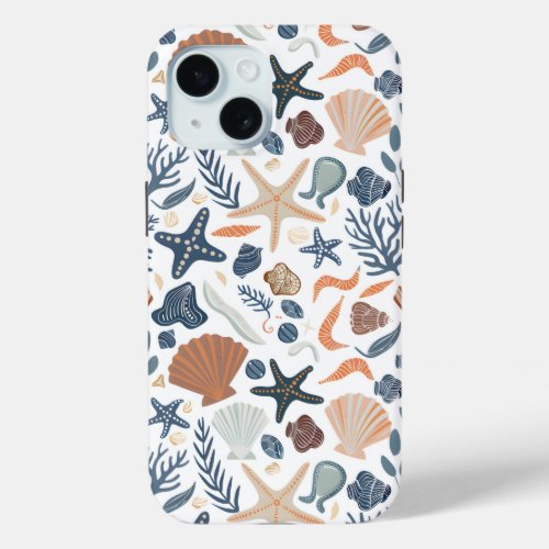 Cute Watercolor Seashell Coral  iPhone 15 Case