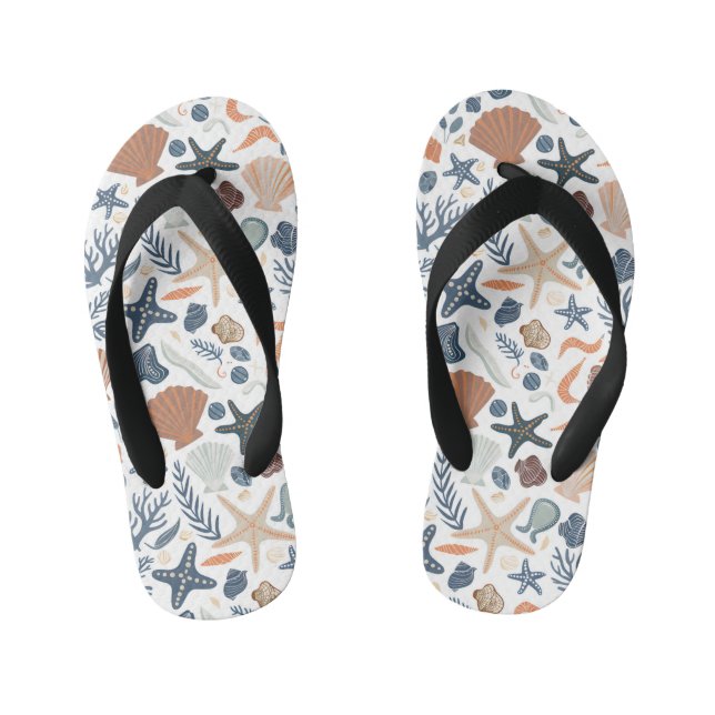Cute Watercolor Seashell Coral  Kid's Flip Flops (Footbed)