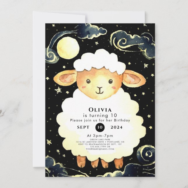 Cute Watercolor Sheep Birthday Invitation (Front)