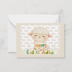 Cute Watercolor Sheep Eid Al-Adha Flat Note Card