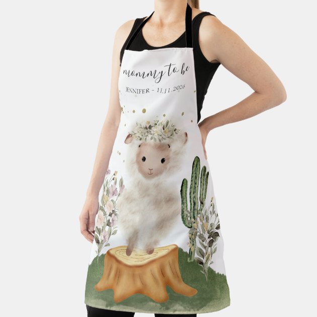 Cute Watercolor Sheep Mommy To Be Apron