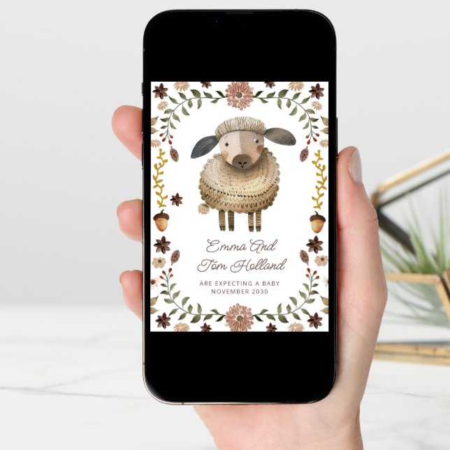 Cute Watercolor Sheep Pregnancy Announcement (Front Digital)