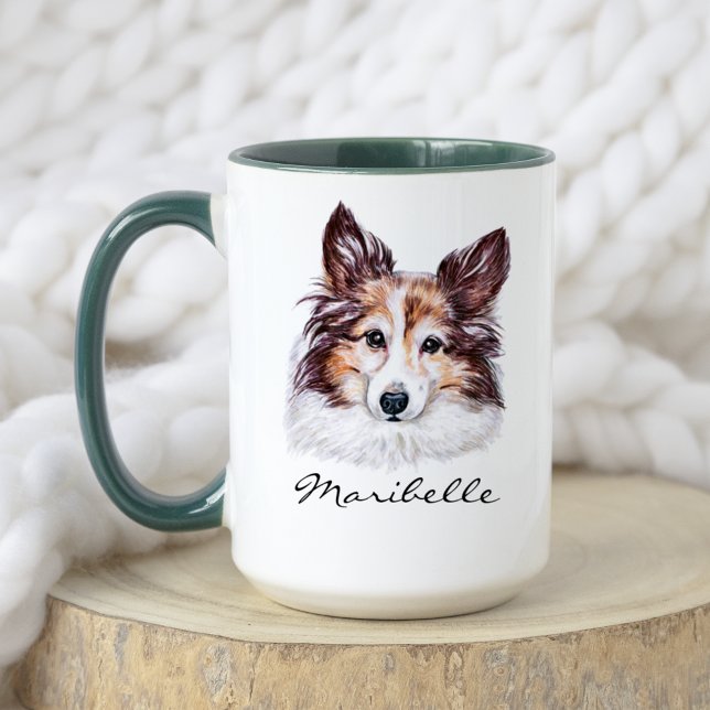 Cute Watercolor Shetland Sheepdog Sheltie Pet Mug (Creator Uploaded)