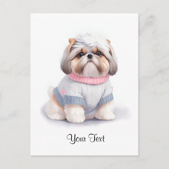 Cute Watercolor Shih Tzu Puppy Dog Personized  Postcard (Front)