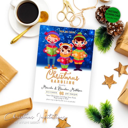 Cute Watercolor Singers Christmas Caroling Invitation