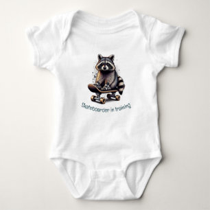 Cute Watercolor Skateboarder in Training Baby Bodysuit