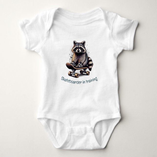 Cute Watercolor Skateboarder in Training Baby Bodysuit (Front)