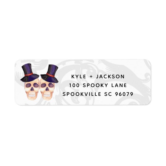 Cute Watercolor Skeleton Couple Halloween Label (Front)