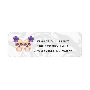 Cute Watercolor Skeleton Couple Halloween Label
