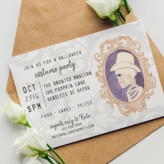 Cute Watercolor Skeleton Framed Portrait Halloween Invitation (Creator Uploaded)