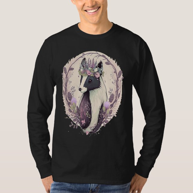 Cute Watercolor Skunk Pet Flower Crown Animal T-Shirt (Front)